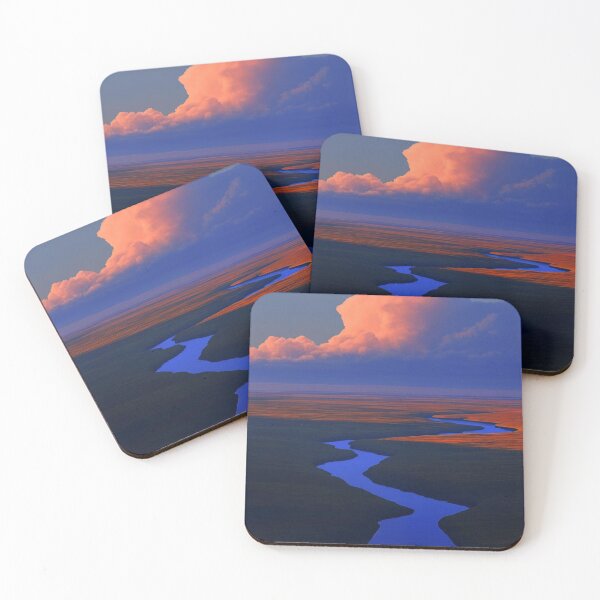 Item preview, Serene Horizon: Winding Blue River and Sunset Clouds Landscape Poster designed and sold by ArchiveHue.