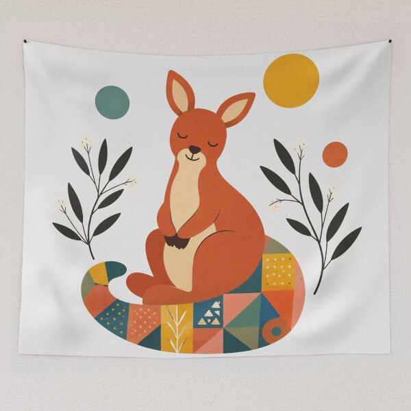 Item preview, Sleepy Rainbow Red Kangaroo on Boho Quilt Hoo Roo Aussie Bush Baby Art designed and sold by Yellowriversss.