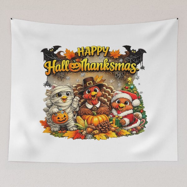 Item preview, Happy Hallothanksmas 2026 Funny turkeys Halloween Thanksgiving Xmas designed and sold by QuiteOrbit.