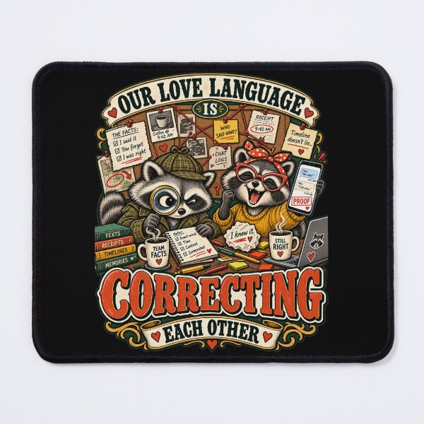Item preview, Our Love Language Is Correcting Each Other – Funny Raccoon Couple Marriage Humor designed and sold by BumbleBloom7.