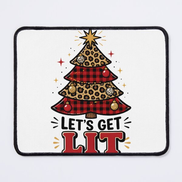 Item preview, Let's Get Lit Leopard Print Red Plaid Christmas Tree designed and sold by OliviaHayesArt.