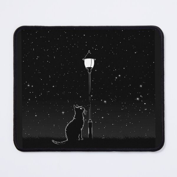 Item preview, Cat Under Streetlamp and Starry Sky Black and White Celestial Night Art designed and sold by inkoutninja.