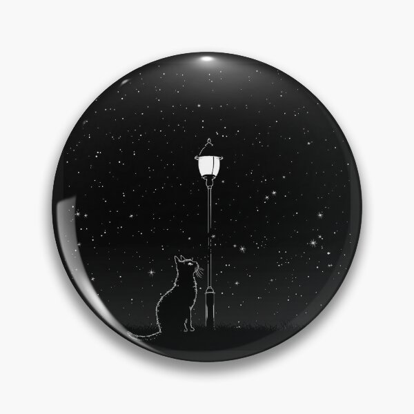 Item preview, Cat Under Streetlamp and Starry Sky Black and White Celestial Night Art designed and sold by inkoutninja.