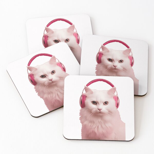 Item preview, Cute White Cat Wearing Pink Headphones designed and sold by L&L.