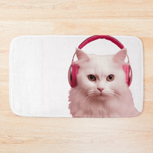 Item preview, Cute White Cat Wearing Pink Headphones designed and sold by L&L.