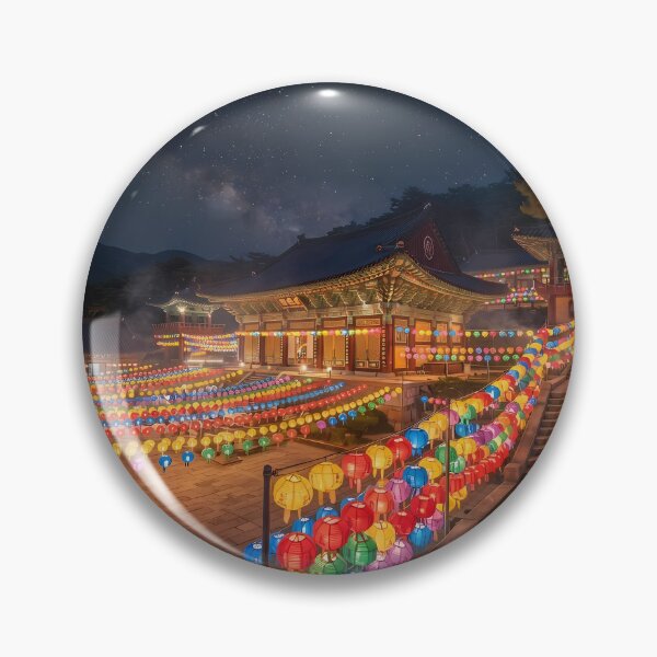 Item preview, Lantern Festival at Korean Temple: Serene Night View with Glowing Lotus Lanterns & Milky Way Art Print, Poster & Phone Case designed and sold by SOOstudio73.