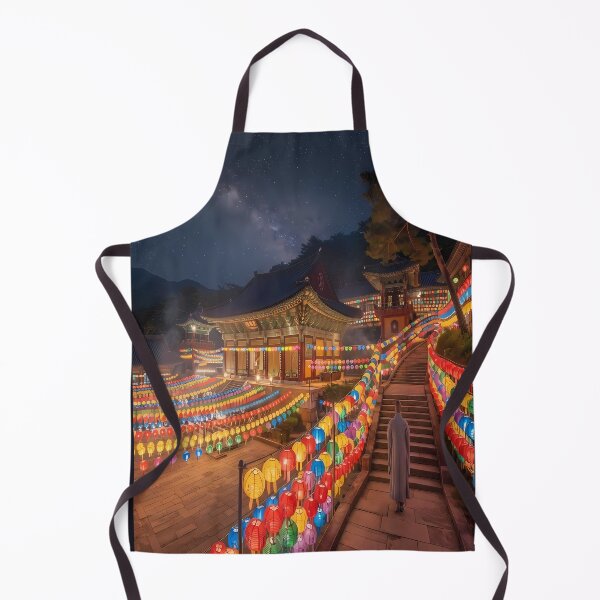 Item preview, Lantern Festival at Korean Temple: Serene Night View with Glowing Lotus Lanterns & Milky Way Art Print, Poster & Phone Case designed and sold by SOOstudio73.