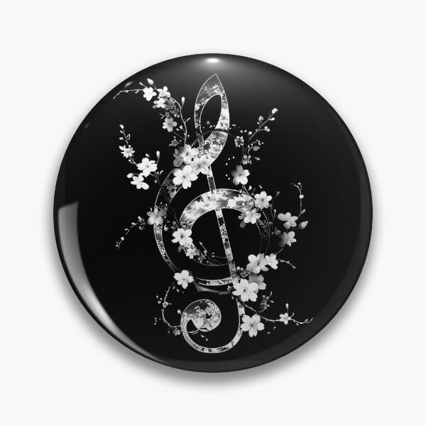 Item preview, Floral Treble Clef with Blossoms Black and White Music Art Design designed and sold by inkoutninja.