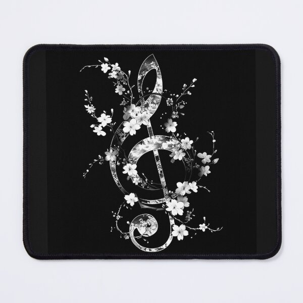 Item preview, Floral Treble Clef with Blossoms Black and White Music Art Design designed and sold by inkoutninja.