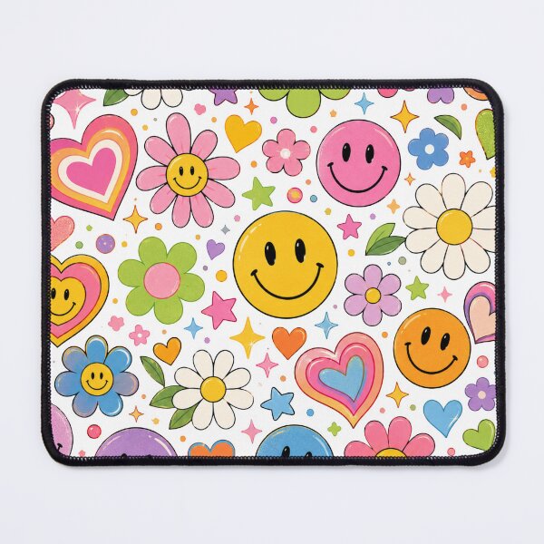 Item preview, Colorful Y2K Smiley Faces Daisies Hearts Retro Cute Pattern designed and sold by CreativeCharmCo.