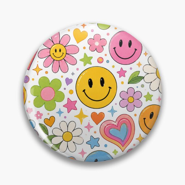 Item preview, Colorful Y2K Smiley Faces Daisies Hearts Retro Cute Pattern designed and sold by CreativeCharmCo.