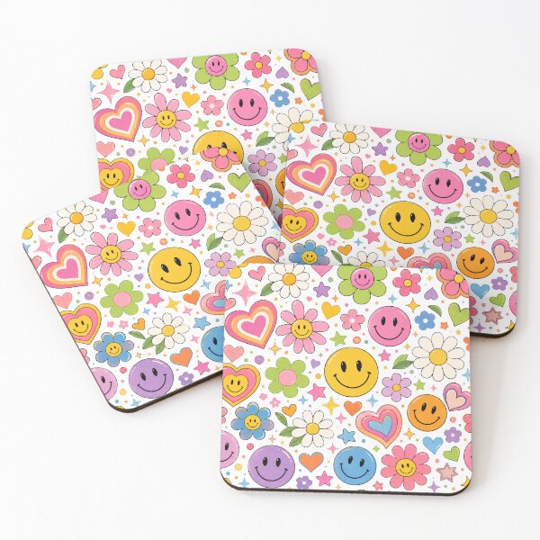 Item preview, Colorful Y2K Smiley Faces Daisies Hearts Retro Cute Pattern designed and sold by CreativeCharmCo.