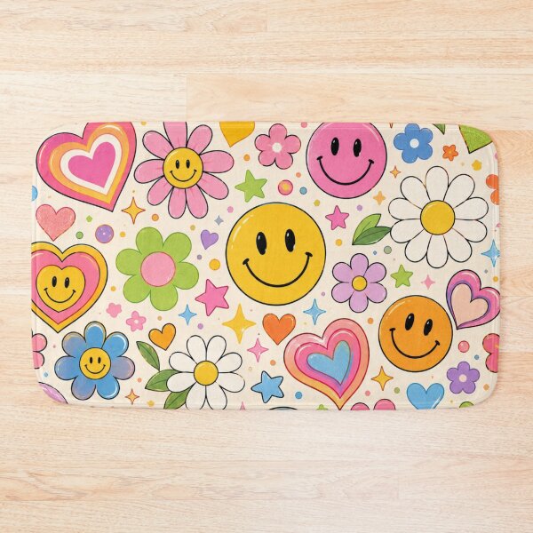 Item preview, Colorful Y2K Smiley Faces Daisies Hearts Retro Cute Pattern designed and sold by CreativeCharmCo.