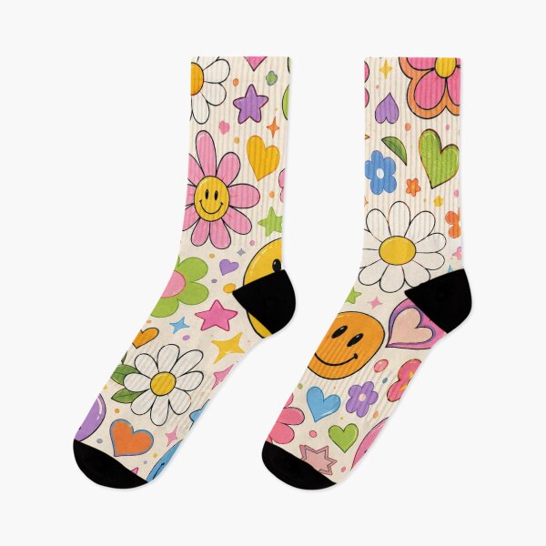 Item preview, Colorful Y2K Smiley Faces Daisies Hearts Retro Cute Pattern designed and sold by CreativeCharmCo.