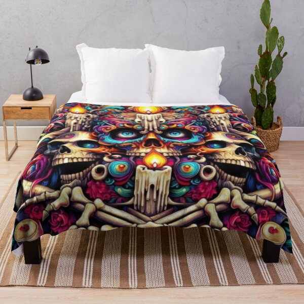 Item preview, Skulls & Candle Magic – Psychedelic Halloween Art designed and sold by Catfcreations.
