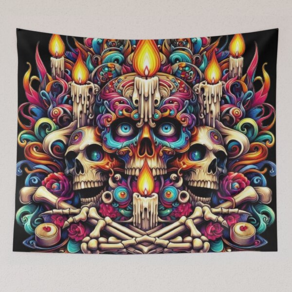 Item preview, Skulls & Candle Magic – Psychedelic Halloween Art   designed and sold by Catfcreations.