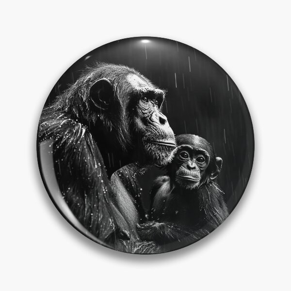 Item preview, Chimpanzee and Baby in Rain Black and White Emotional Wildlife Portrait designed and sold by inkoutninja.