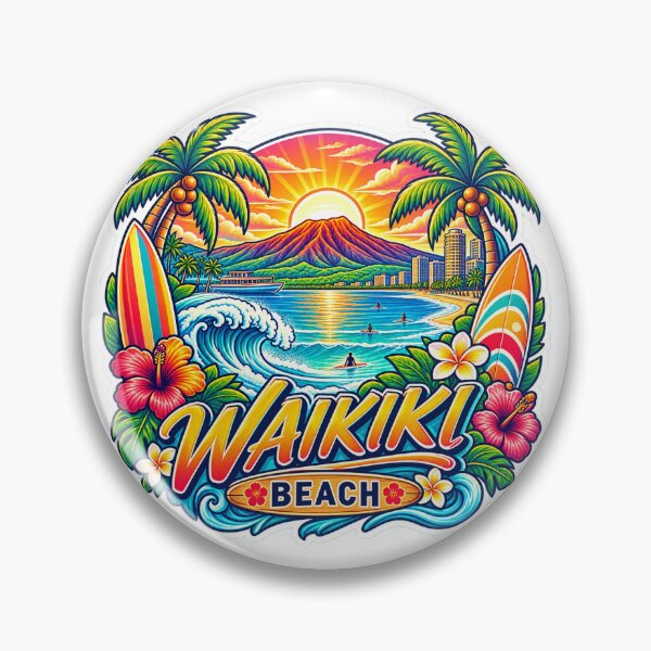 Item preview, Waikiki Beach Hawaii – Tropical Surf, Diamond Head & Sunset Travel Art designed and sold by ChicClicker.