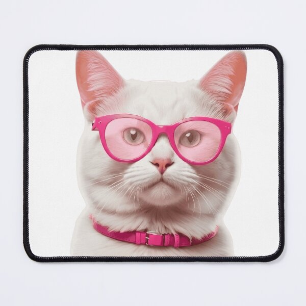 Item preview, Cute White Cat Wearing Pink Glasses designed and sold by L&L.