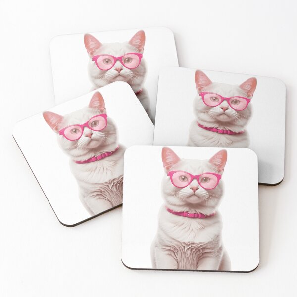 Item preview, Cute White Cat Wearing Pink Glasses designed and sold by L&L.