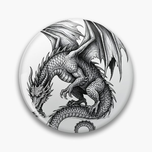 Item preview, Blackwork Dragon – Fierce Winged Serpent Illustration designed and sold by DragonSerpent Ink.