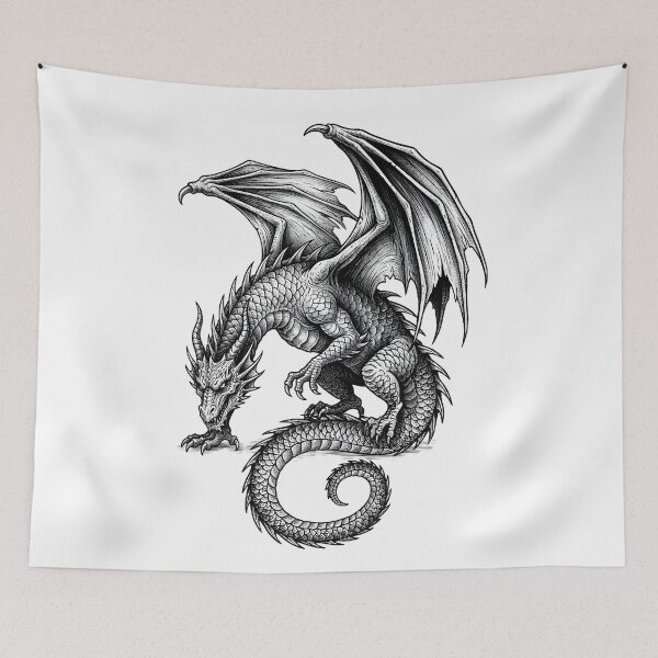 Item preview, Blackwork Dragon – Fierce Winged Serpent Illustration designed and sold by DragonSerpent Ink.
