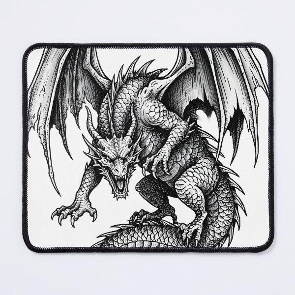 Item preview, Blackwork Dragon – Coiled Winged Serpent Illustration designed and sold by DragonSerpent Ink.