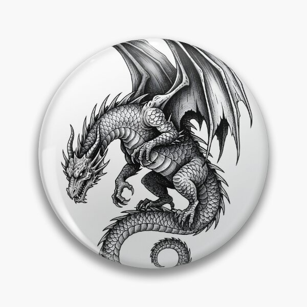 Item preview, Blackwork Coiled Dragon – Intricate Winged Serpent Illustration  designed and sold by DragonSerpent Ink.