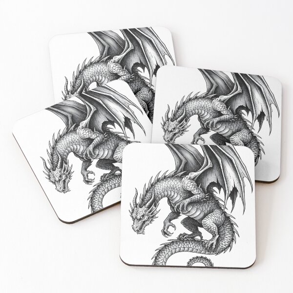 Item preview, Blackwork Coiled Dragon – Intricate Winged Serpent Illustration  designed and sold by DragonSerpent Ink.