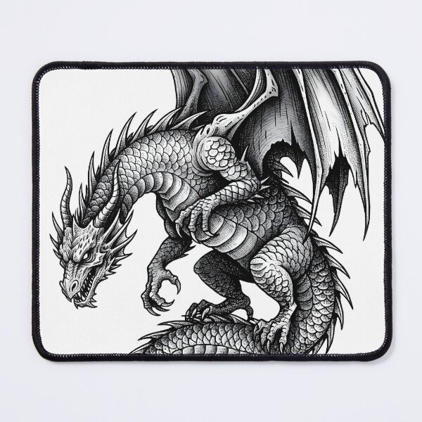 Item preview, Blackwork Coiled Dragon – Intricate Winged Serpent Illustration designed and sold by DragonSerpent Ink.