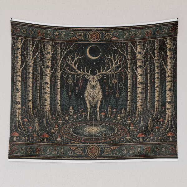 Item preview, Mystical White Stag in Celestial Birch Forest designed and sold by Odinsshop.