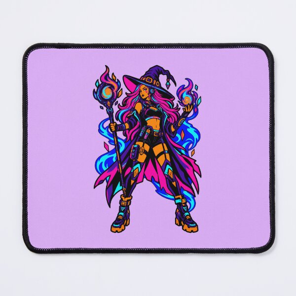 Item preview, Neon Sorceress – Cyber Witch with Flaming Staff and Potions designed and sold by KungPowUnicorn.