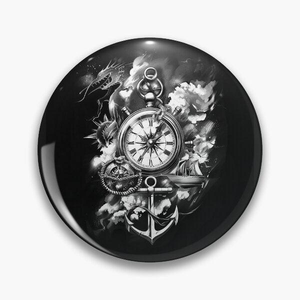 Item preview, Nautical Compass Anchor and Sailing Ship Black and White Adventure Art designed and sold by inkoutninja.