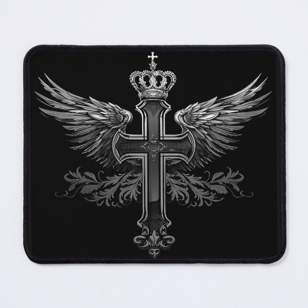 Item preview, Crowned Winged Cross Gothic Heraldic Emblem Black and White Art Design designed and sold by inkoutninja.
