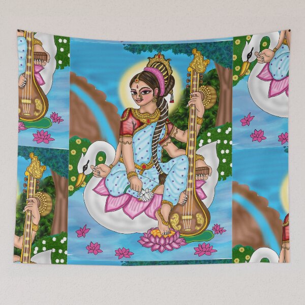 Item preview, Goddess Saraswati Digital Drawing | Divine Hindu Goddess Artwork Illustration designed and sold by Harshit_Digital_Arts.