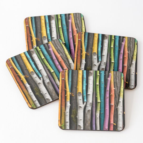 Item preview, Colorful Birch Tree Trunks – Rainbow Woodland Nature Pattern Art Print designed and sold by Kaleidoscope Print.