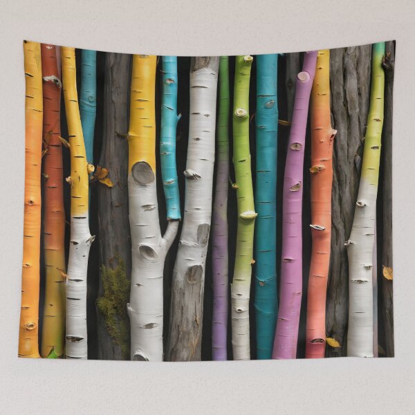 Item preview, Colorful Birch Tree Trunks – Rainbow Woodland Nature Pattern Art Print designed and sold by Kaleidoscope Print.