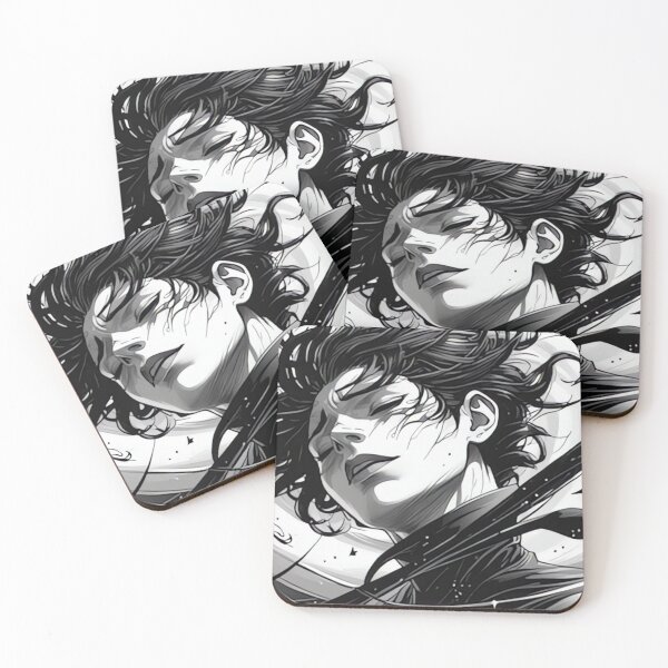Item preview, Space Girl with Flowing Hair - Cosmic Black and White Illustration designed and sold by DarkinkArtPrint.