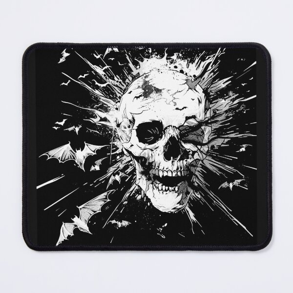 Item preview, Exploding Skull with Flying Bats Black and White Gothic Horror Art Design designed and sold by inkoutninja.