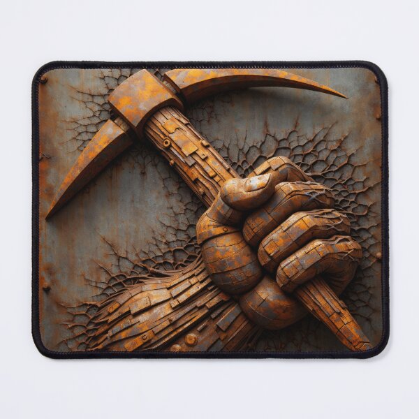 Item preview, Rusty Hand Holding Pickaxe – Industrial Mining Metal Relief Art Print designed and sold by Kaleidoscope Print.