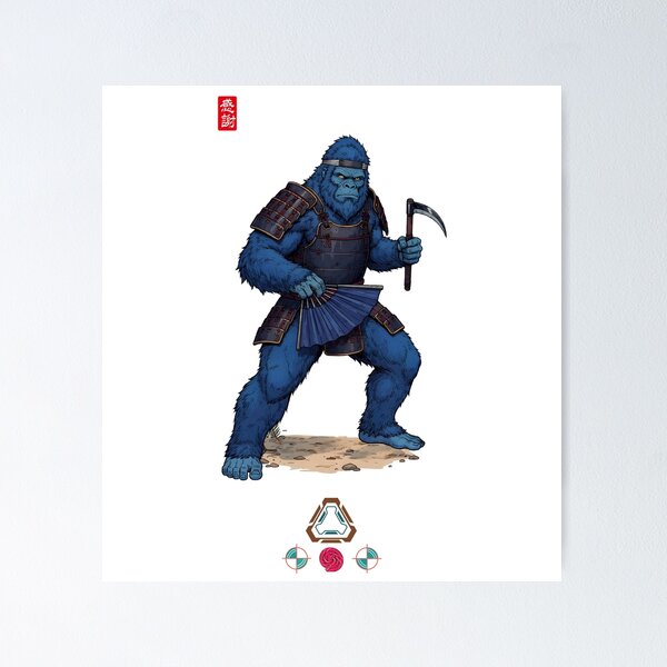 Item preview, Guardian Blue Bigfoot with Tessen and Kama designed and sold by Whimsy Trail Co.