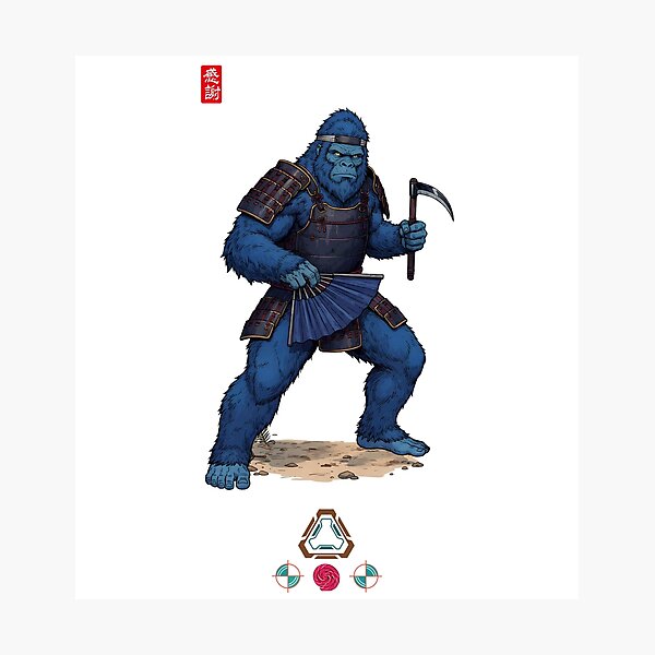 Item preview, Guardian Blue Bigfoot with Tessen and Kama designed and sold by Whimsy Trail Co.
