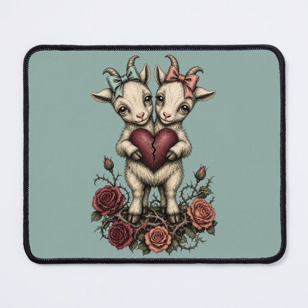 Item preview, Lovesick Two-Headed Goat | Cute Goth Art designed and sold by Cute & Rotten.