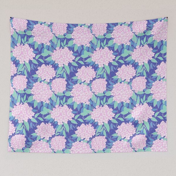 Item preview, Magic Hydrangea - Pink on Blue designed and sold by prynadd / Alena's Magic Patterns.