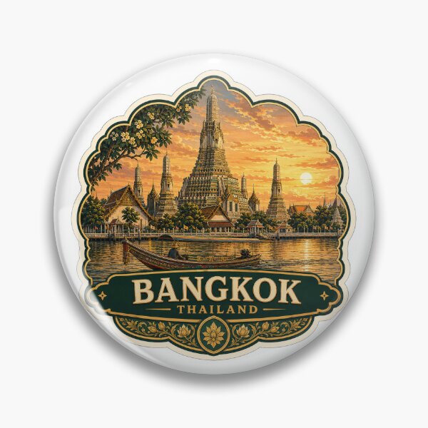 Item preview, Bangkok Thailand – Wat Arun, Chao Phraya & Vintage Travel Art designed and sold by ChicClicker.