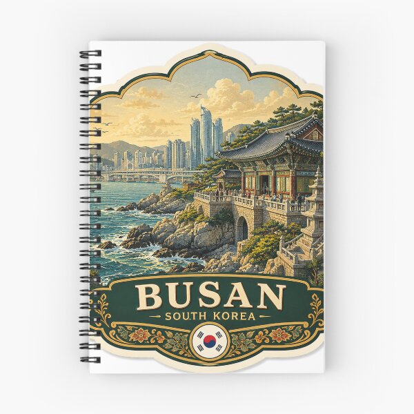 Item preview, Busan South Korea – Coastal Temple, Skyline & Vintage Travel Art designed and sold by ChicClicker.