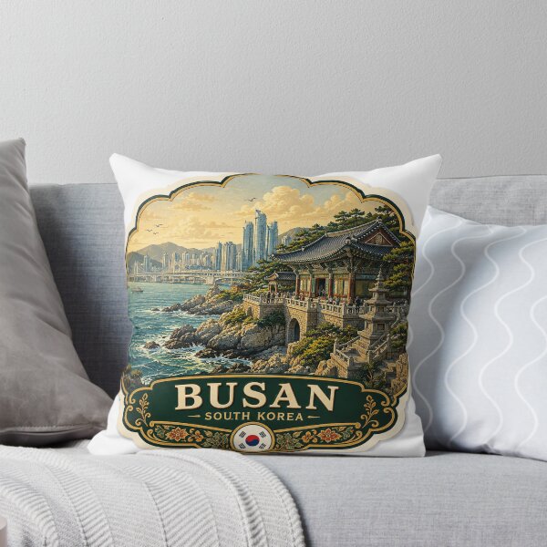 Item preview, Busan South Korea – Coastal Temple, Skyline & Vintage Travel Art designed and sold by ChicClicker.