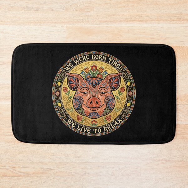 Item preview, We Were Born Tired - Folk Art Lazy Pig Medallion Graphic Print designed and sold by FreiherrPK.