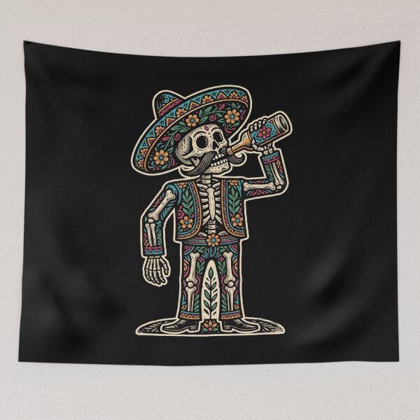 Item preview, Drunk Calavera Mariachi - Mexican Dia de los Muertos Folk Art designed and sold by FreiherrPK.