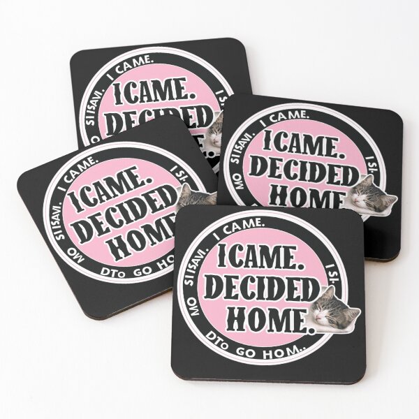 Item preview, Cute Sleeping Cat Sticker With Pink "I Came. Decided Home." Round Badge Slogan Design designed and sold by KanDa-Shop.